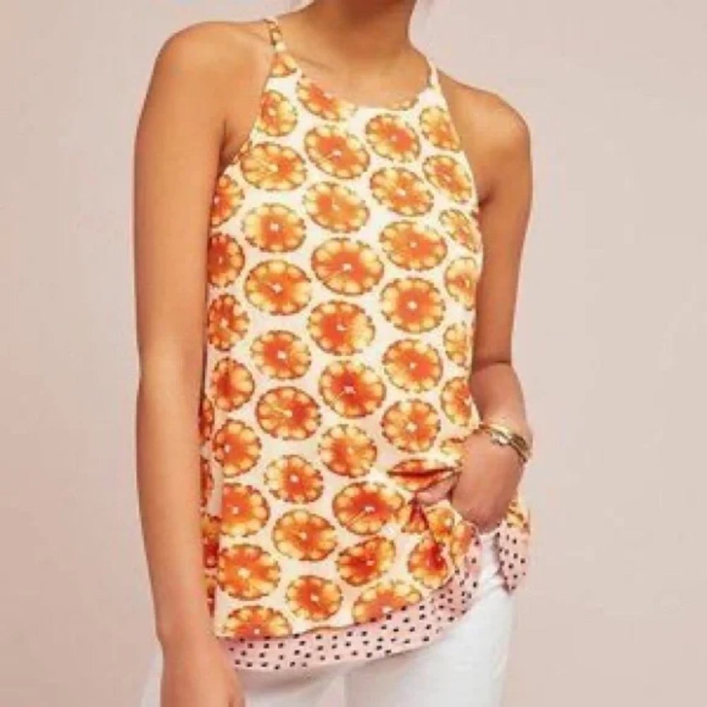 Anthropologie Porridge Orange Slice Layered Swing Tank Size XS